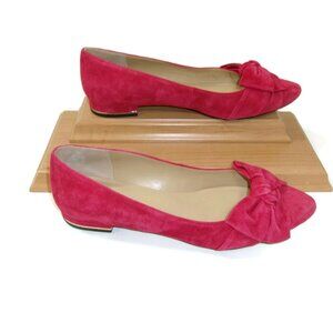 Talbots Womens Edison Bow Detail Red Suede Flats Shoes Size 9 M Gold Trim Heels